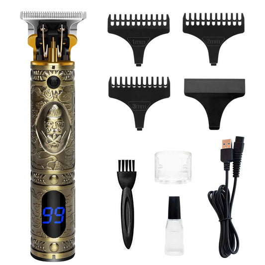 Qhou Upgraded T Blade Hair Trimmer for Men, Cordless Electric Pro Li Outliner, Zero Gapped Detail Barbershop Beard Shaver Rechargeable Hair Clippers with Limit Combs Guards & LED Display - Bronze