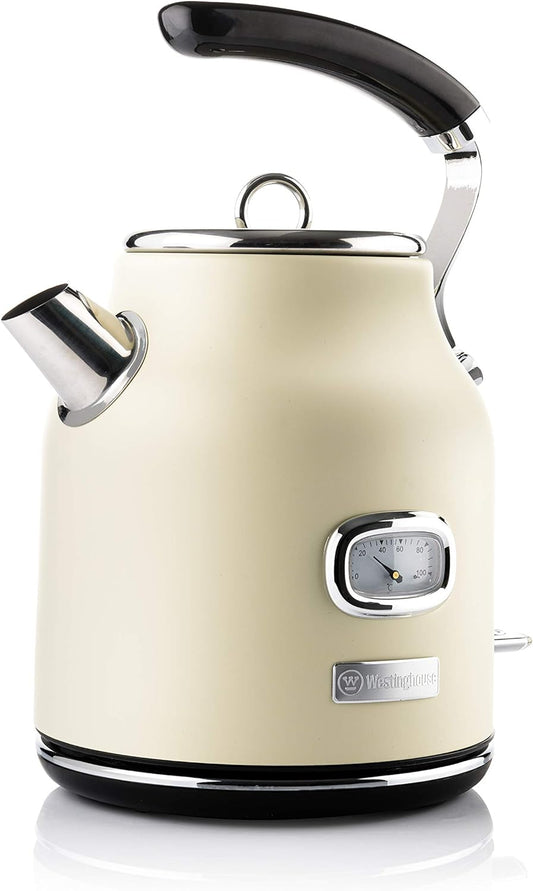 Westinghouse Retro Kettle - 1.7 Liter Electric Kettle - Fast Boil - Water Boiler For Hot Drinks - Quiet Boil & Detachable Filter - 2200W Cream Kettle