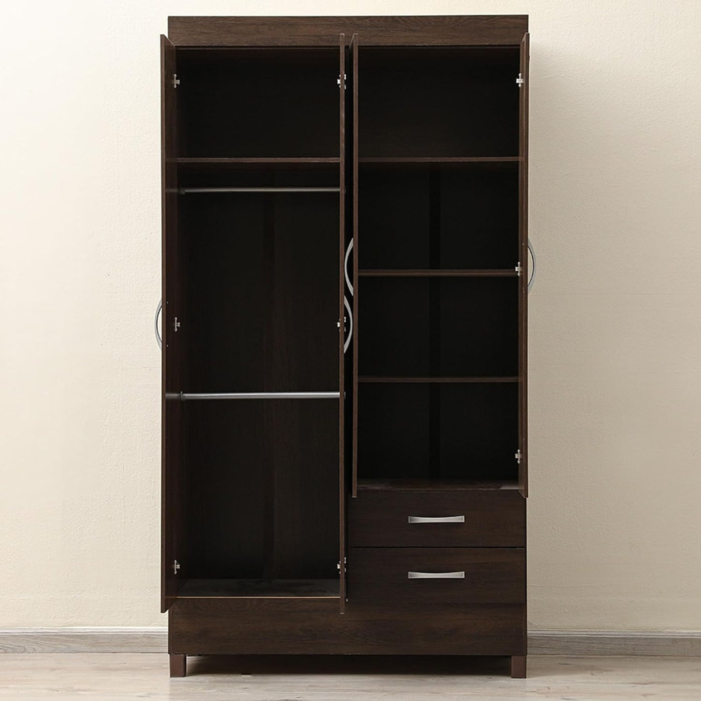 Pan Emirates Home Furnishings PAN Home Clean 4 Door Wardrobe With 2 Drawers Brown