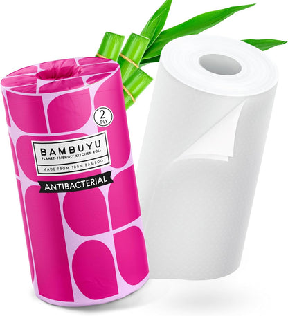 Bambuyu – Bamboo Kitchen Paper Towel | 6 Rolls (2-ply, 120 sheets) | Eco-Friendly, Plastic-free, Absorbent, Family-safe