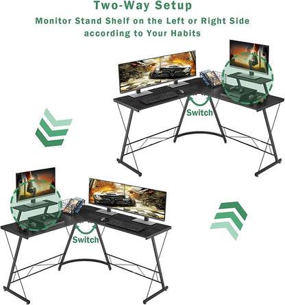 VARWANEO MiniDeer L-Shaped Desk 50.8in Computer Corner Desk, Home Gaming Desk, Office Writing Workstation w Large Monitor Stand, Space-Saving, Easy to Assemble ((50.8in+50.8in)(W)x18.2in(D)x29.5in(H))