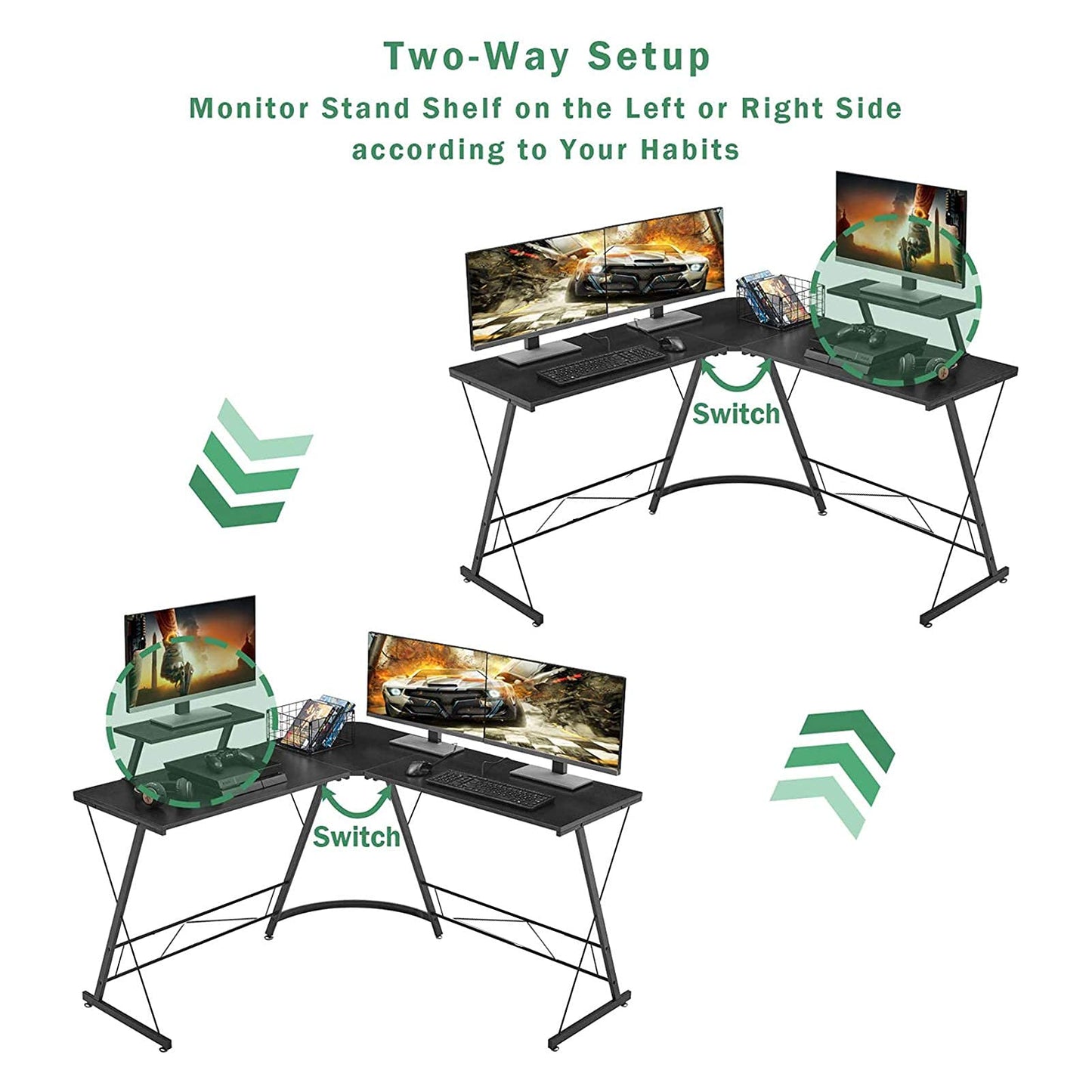 VARWANEO MiniDeer L-Shaped Desk 50.8in Computer Corner Desk, Home Gaming Desk, Office Writing Workstation w Large Monitor Stand, Space-Saving, Easy to Assemble ((50.8in+50.8in)(W)x18.2in(D)x29.5in(H))