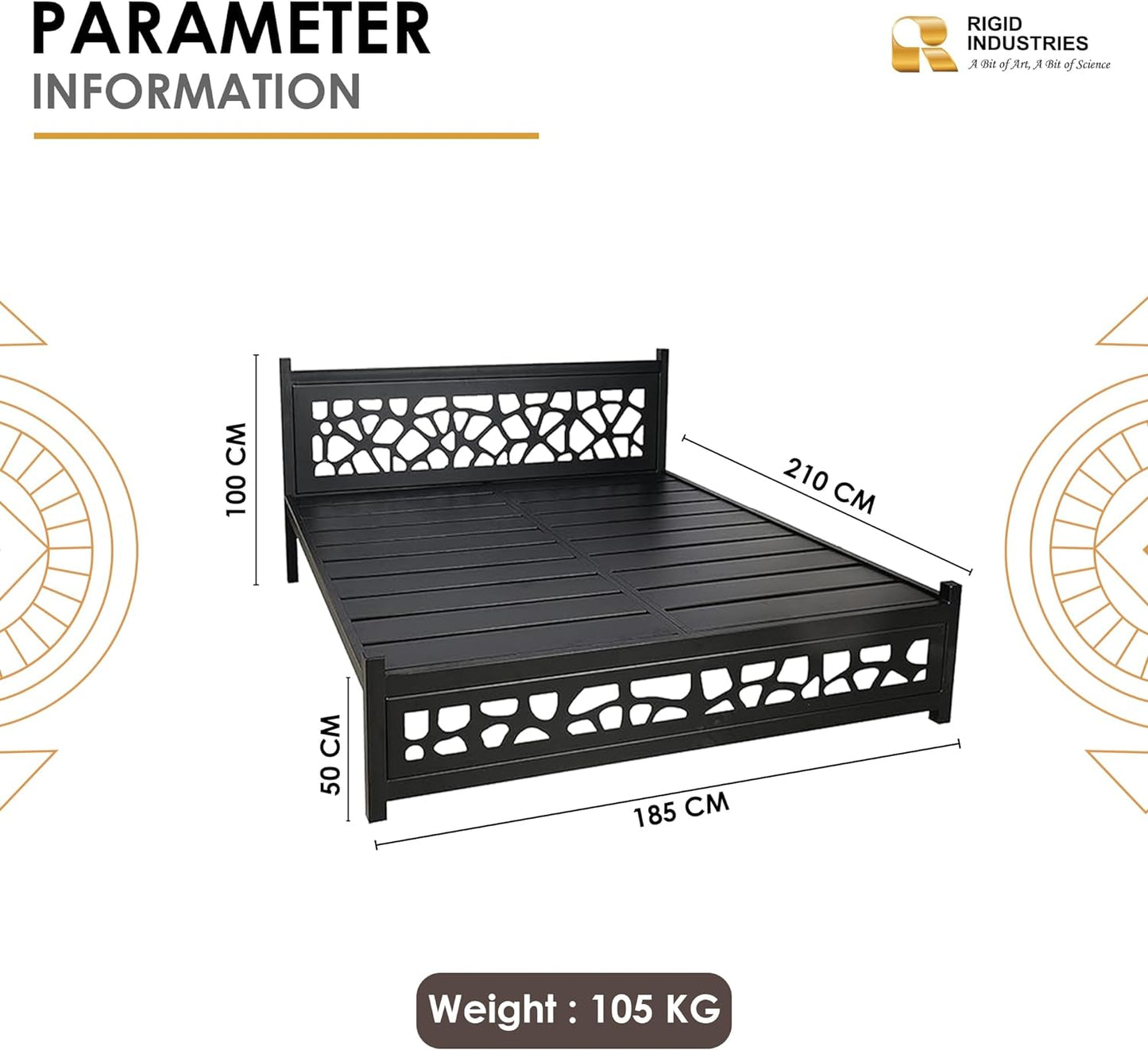 RIGID Steel Bed With Heavy Duty Metal Platform (Single Bed, Black)