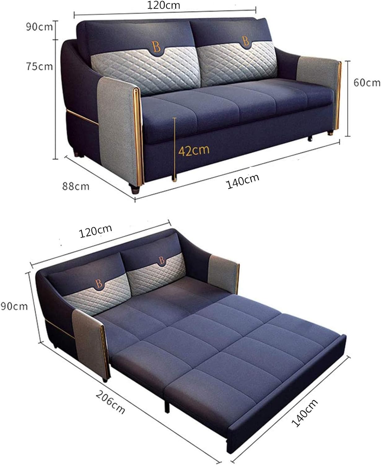 dyCtsBKc Convertible Sectional Sofa Couch, Reversible Sleeper Sectional Sofa Bed, Modern Fabric Couch for Small Space,A1.2M