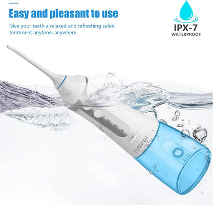 Water Flosser Cordless Dental Oral Irrigator - TUREWELL 300ML Portable and Rechargeable IPX7 Waterproof Teeth Cleaner, 2 Minutes Auto Shut-Off for Travel & Family Use