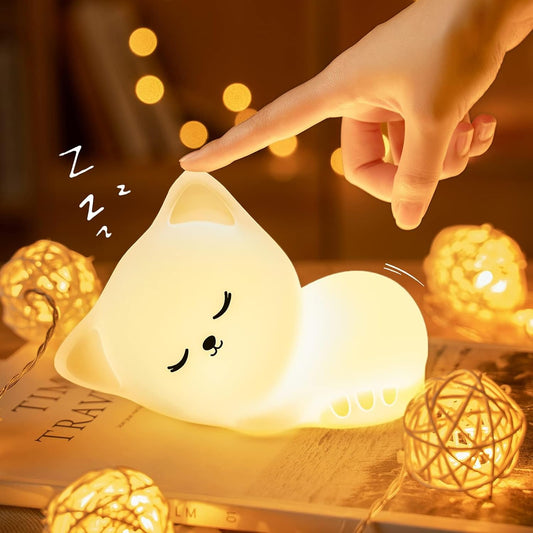 Azonee Cat Shape Night Light for Kids, Adorable Night Lamp with 16 Colors Silicone Child Night Light, Soft Light Cordless Bedside Night Lights for Toddler Room, Decor for Nursery, Bedroom, Bathroom