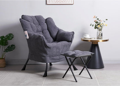 Panana Armchair Accent Chair Lazy Chair Lounge Chair with Armrests Fabric Leisure Sofa Chair with Footstool (Dark Grey)