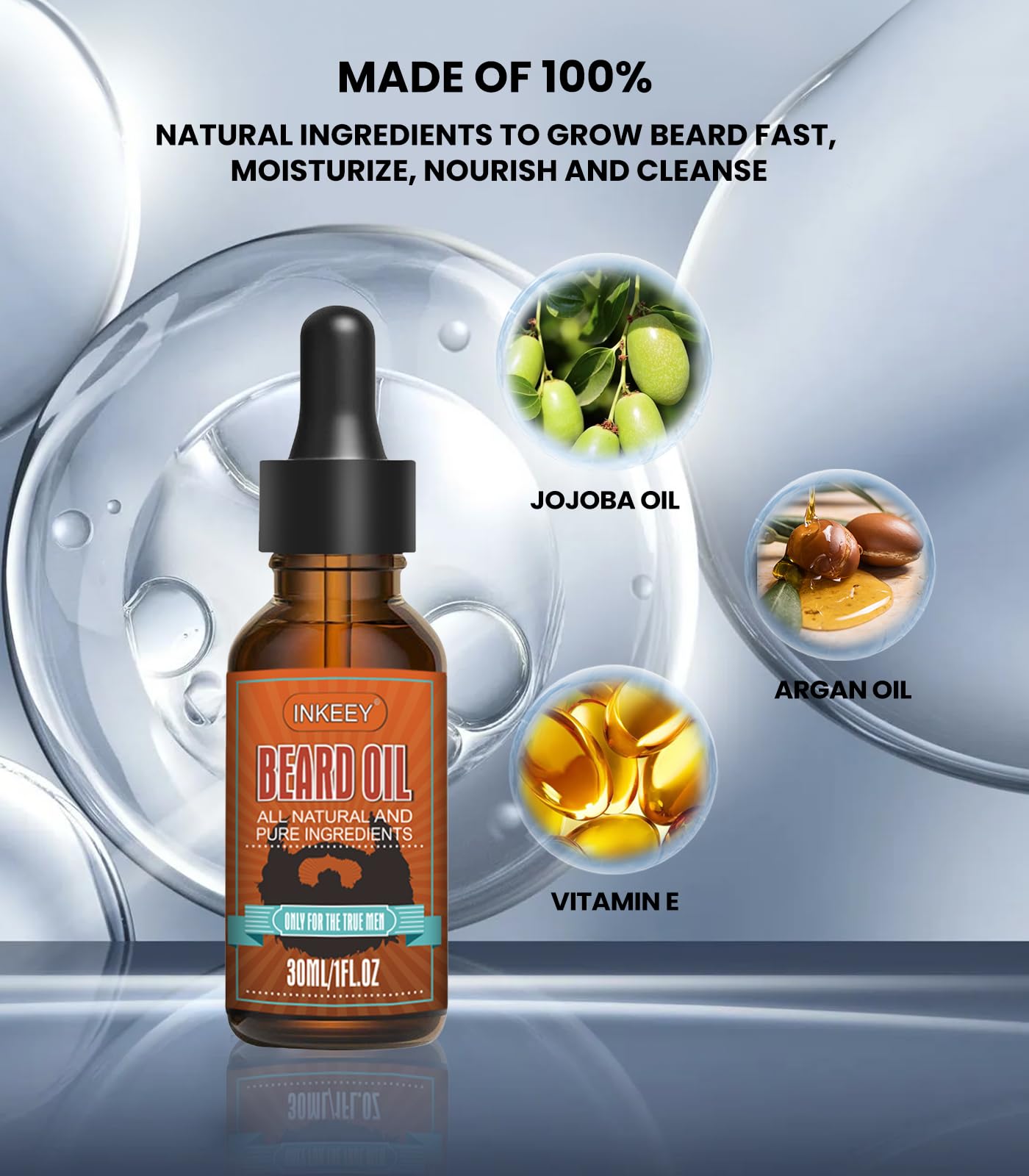 Beard Oil, Pure Natural Beard Growth Oil, Beard Moisturizing Softener, Beard Growth Products for Patchy Beard, Fathers Day, Perfect Gifts for Men Husband Boyfriend Dad, with Azurer Scent(30 ml)