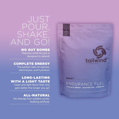 Tailwind Nutrition Endurance Fuel Berry 50 Servings, Hydration Drink Mix with Electrolytes and Calories, Non-GMO, Free of Soy, Dairy, and Gluten, Vegan Friendly