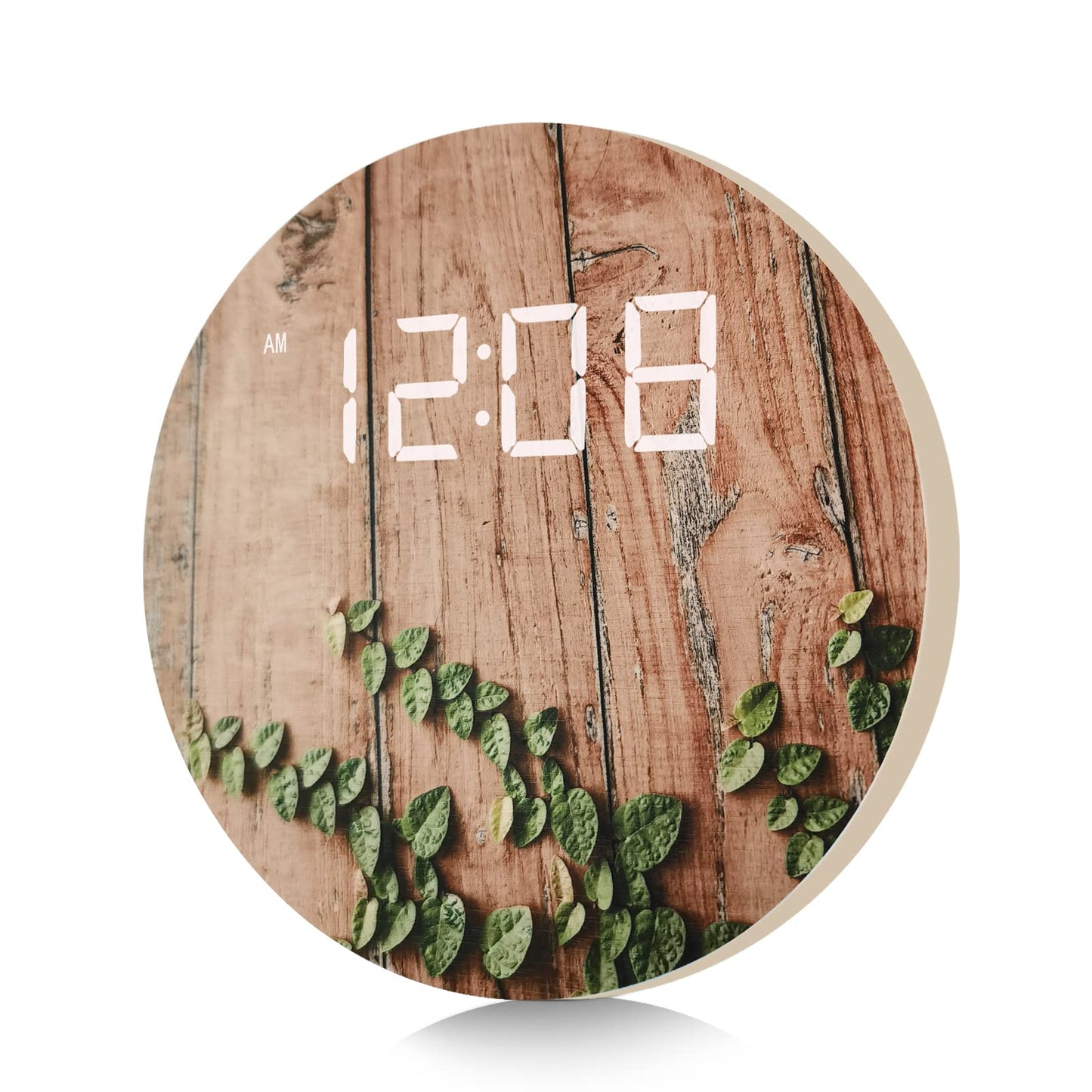 DMDMBSR Digital Wall Clock, USB Powered Vintage Plank Striped Rattan Design, 12/24Hr Wall Mounted Digital Clock, LED Wooden Silent Wall Clock for Kitchen Living Room Bedroom Classroom Office (10 in)