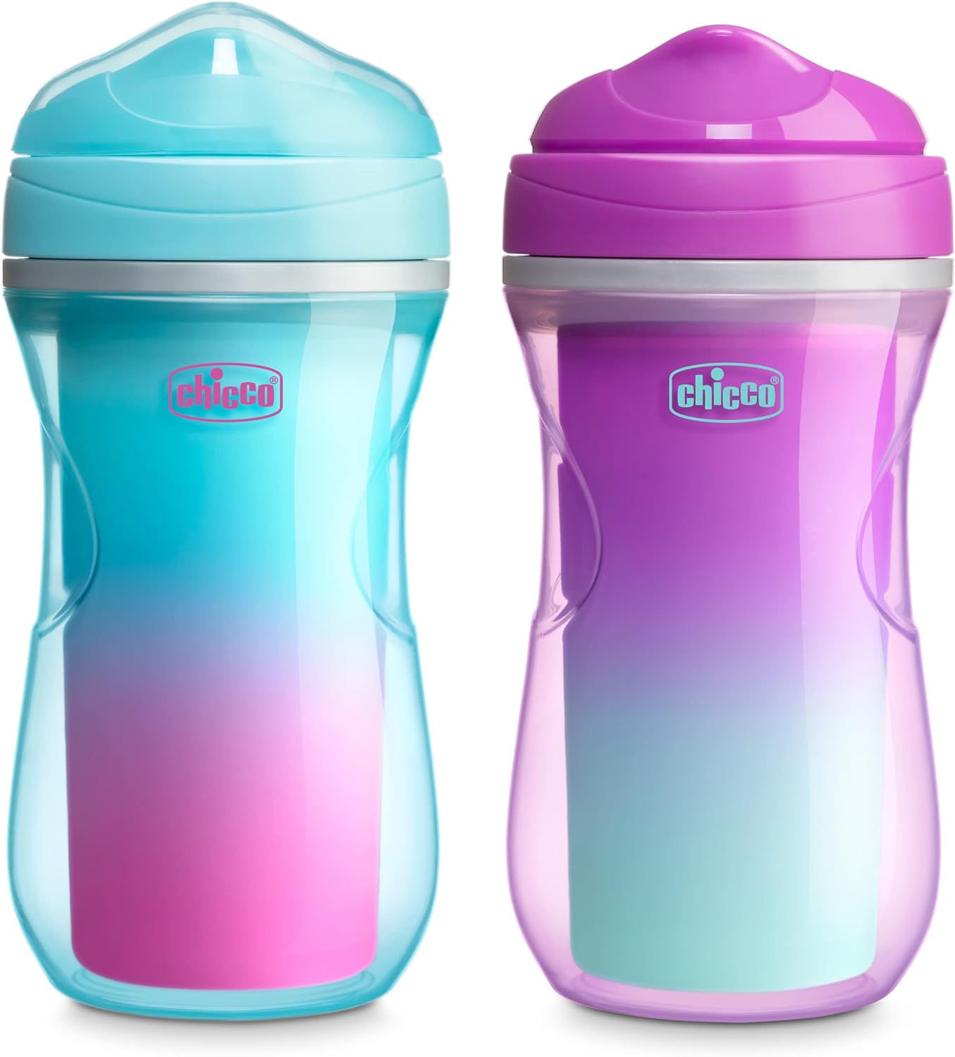 Chicco Insulated Rim Spout Trainer Spill-Free Baby Sippy Cup, 9 oz. in Green/Teal Ombre - Two Pack