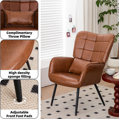 MFFM Leather Armchair, Modern Accent Chair High Back, Living Room Chairs with Metal Legs and Soft Padded, Sofa Chairs for Home Office,Bedroom,Dining Room (Brown-1pc)