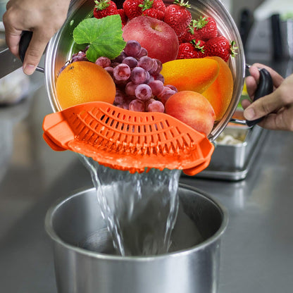 Clip on Strainer for pots pans, Snap'N Strainer Strain Made by FDA Approved, Heat Resistant Silicone, Easy to Use and Store,Dishwasher Safe