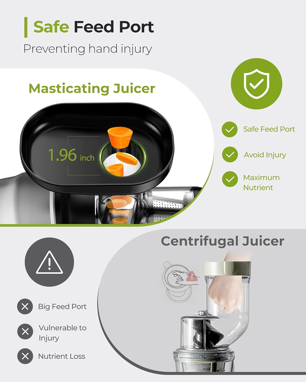 Jocuu Slow Masticating Juicer with Soft/Hard Modes Easy to Clean Quiet Motor & Reverse Function, Cold Press Juicer for Fruit & Vegetable, 90% Juice Yield, with Brush & Recipes (Gray)