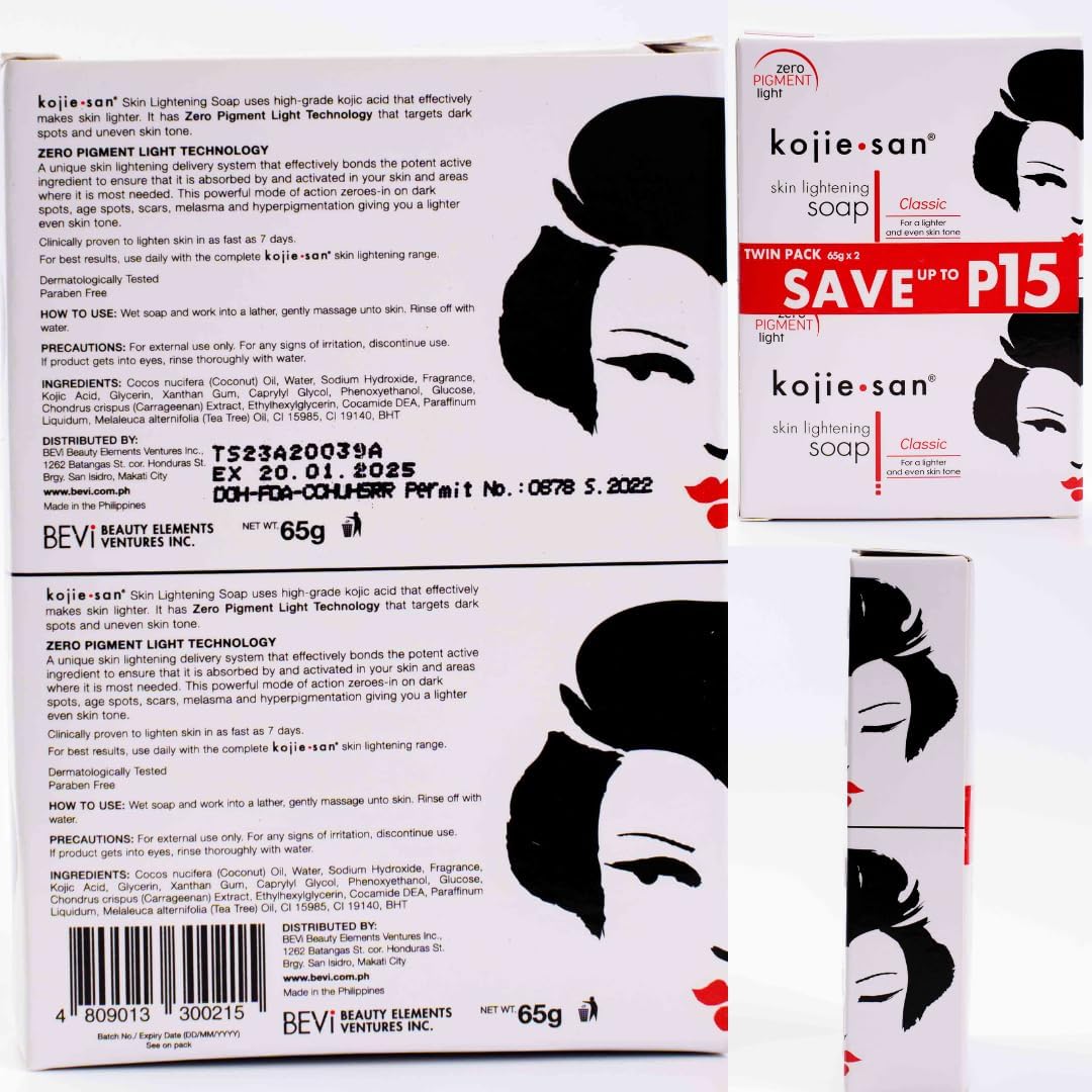 Kojie San 3 x 65G Kojie San Skin Kojic Acid Lightening Soap in Industry-leading Frustration Free Packaging