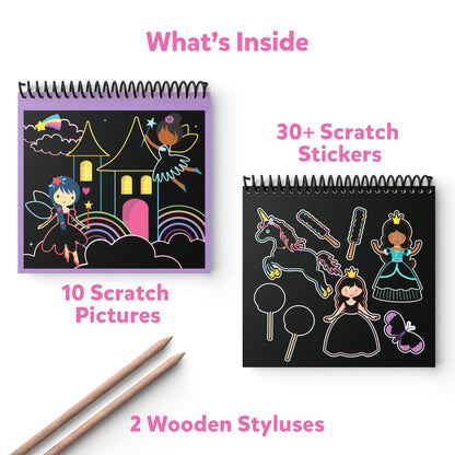 Skillmatics Magical Scratch Art Book for Kids - Unicorns & Princesses, Craft Kits & Supplies, DIY Activity & Stickers, Gifts for Toddlers, Girls & Boys Ages 3, 4, 5, 6, 7, 8, Travel Toys