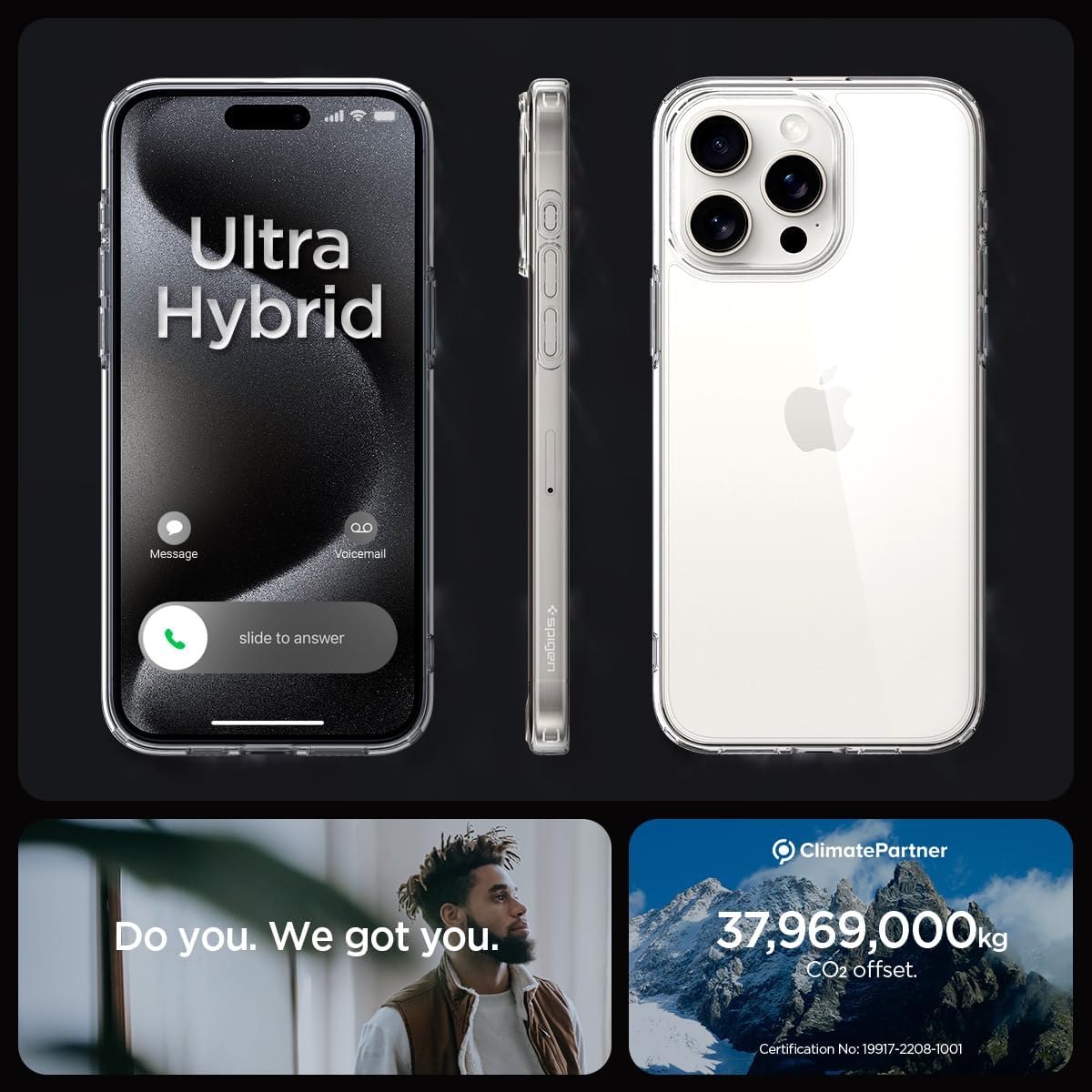 Spigen Ultra Hybrid designed for iPhone 15 Pro Max case cover (2023) - Frost Black - CaveHubs