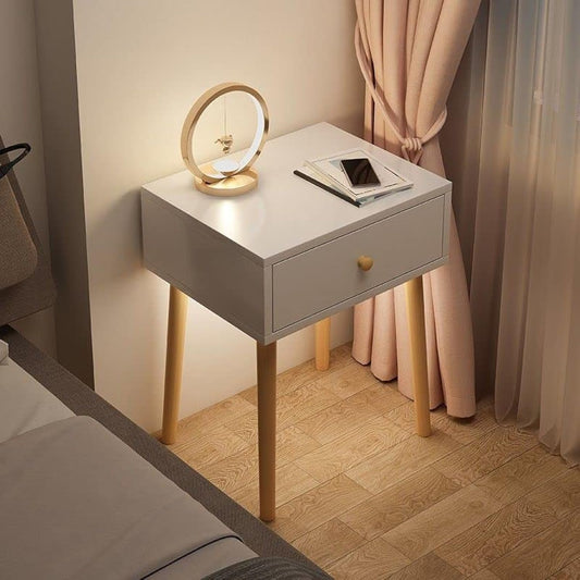 HYTTER Morden Wood Nightstand Night Side Table with Drawers, Small Bedroom Bedside Table Accent Table, White Bedside Cabinet Night Stands for Bedroom (1 Pcs, Single Drawer)