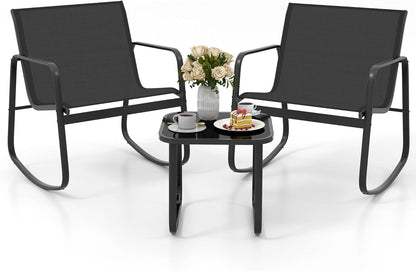 DWVO 3 Piece Patio Furniture Set Outdoor Textilene Bistro Set Modern Porch Furniture Patio Chairs Set of 2 with Coffee Table for Backyard, Lawn, Garden, Balcony, Poolside - Black