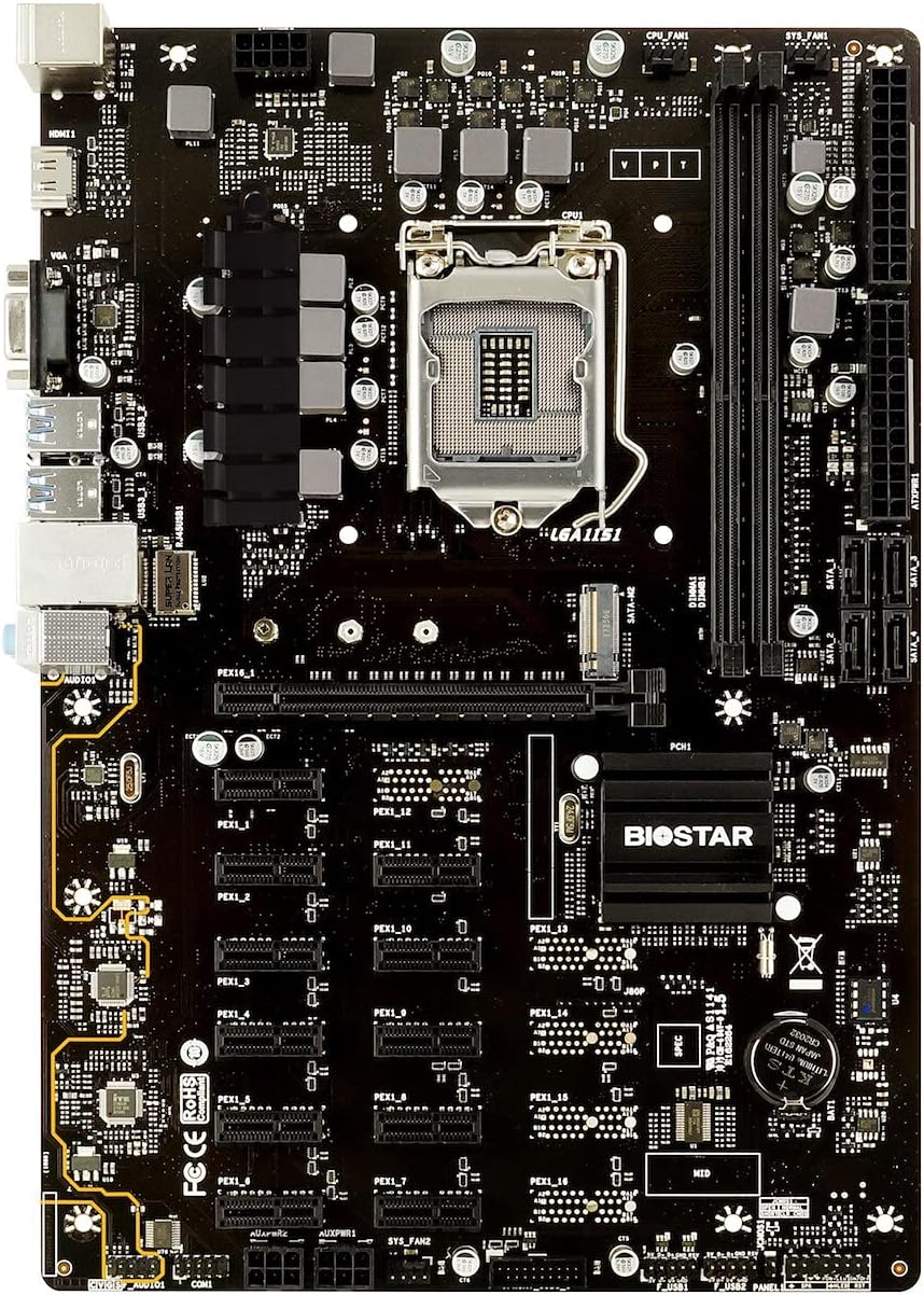 Biostar TB360-BTC PRO Core i7/i5/i3 (Intel 8th and 9th Gen) LGA1151 Intel B360 DDR4 12 GPU Mining Motherboard