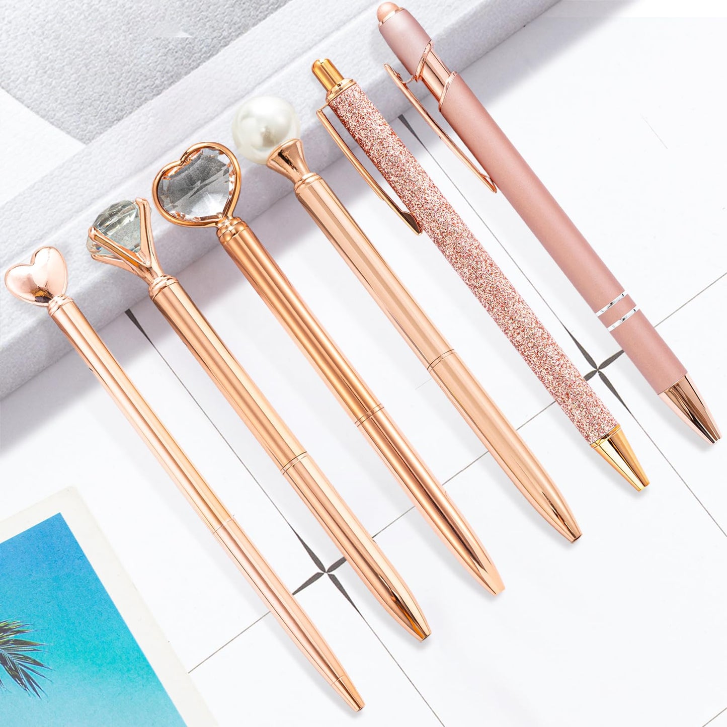 YOXMJDB Cute Pens for Women, 6 Pcs Rose Gold Pens Metal Ballpoint Pens Bulk, 1.0mm Medium Point Black Ink Pens, Office and School Supplies Cool Fun Pens Gifts for Women Teacher Nurse (Rose Gold)