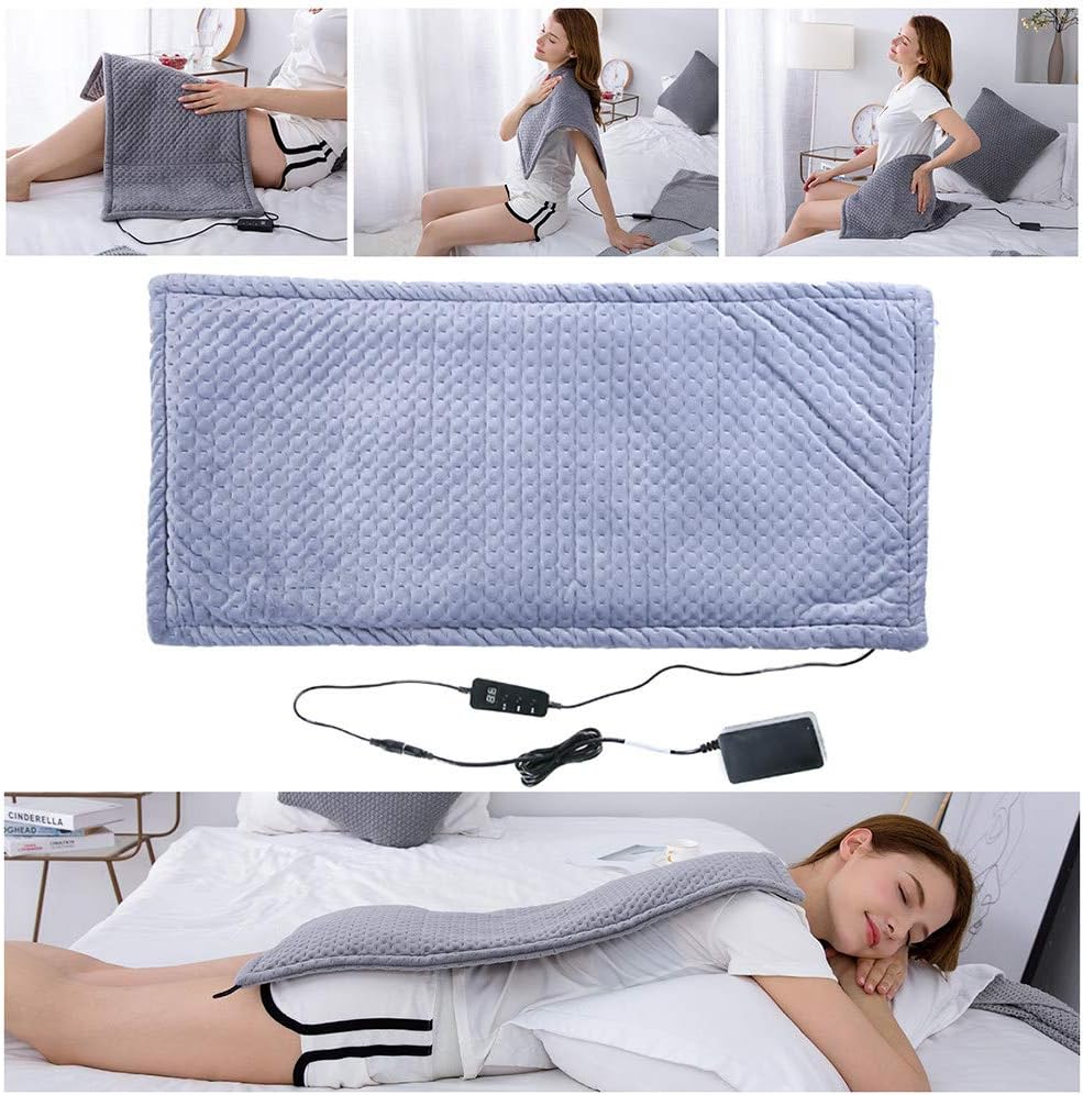 Heating Pad Electric Warm Soft Flannel Heated pad with 6 Temperature Setting Auto Shut Off for Neck Shoulder Back Knee Muscle Menstrual Pain Relief Machine-Washable Home Office Use 75x34cm,Grey