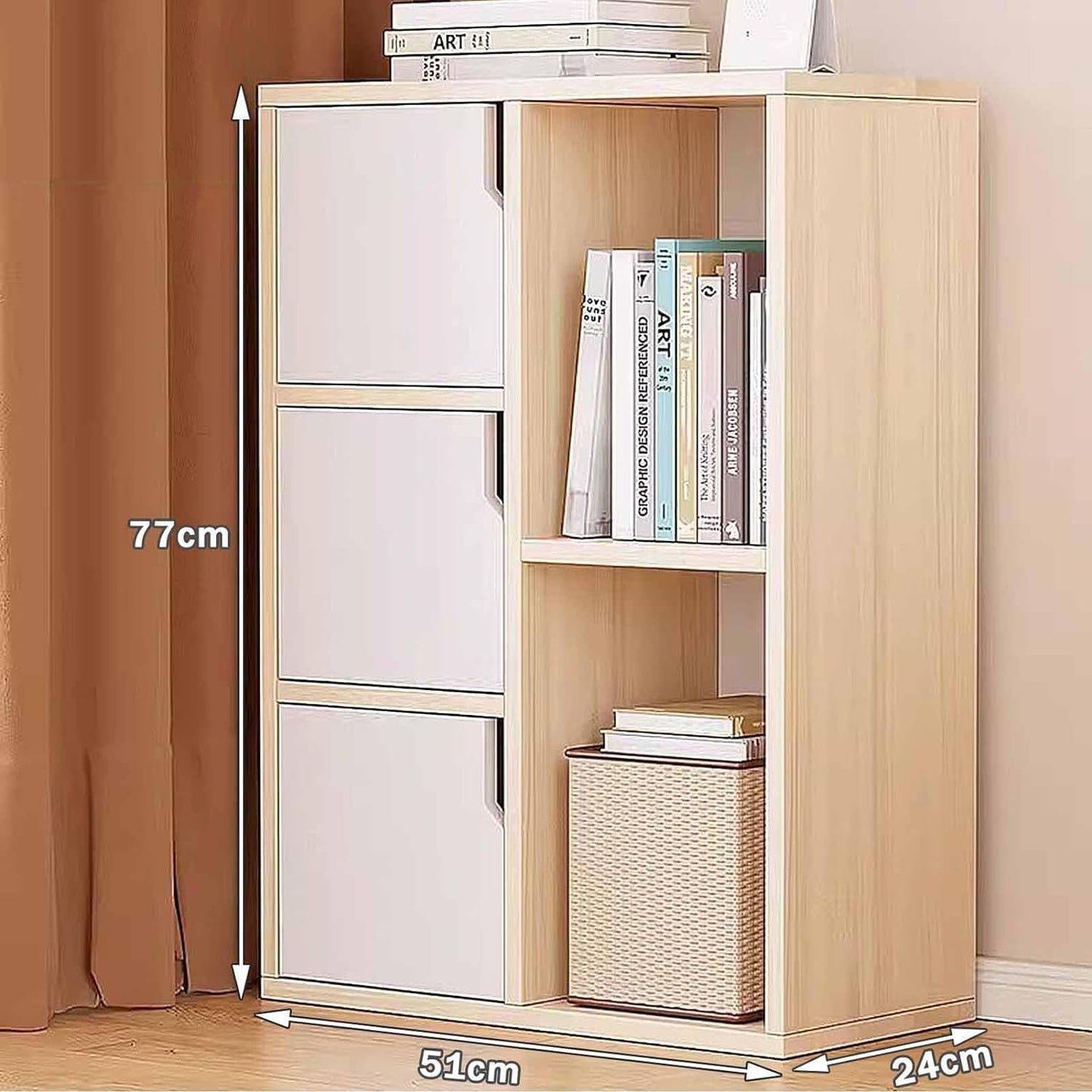 AliAliAli Book shelf Cabinet, Multi Storage Bookshelf Rack with Doors, Simple Bucket for Bedroom, Bookcase for Living Room, Floor-Standing Cabinet Home, office & School (3Tiers)