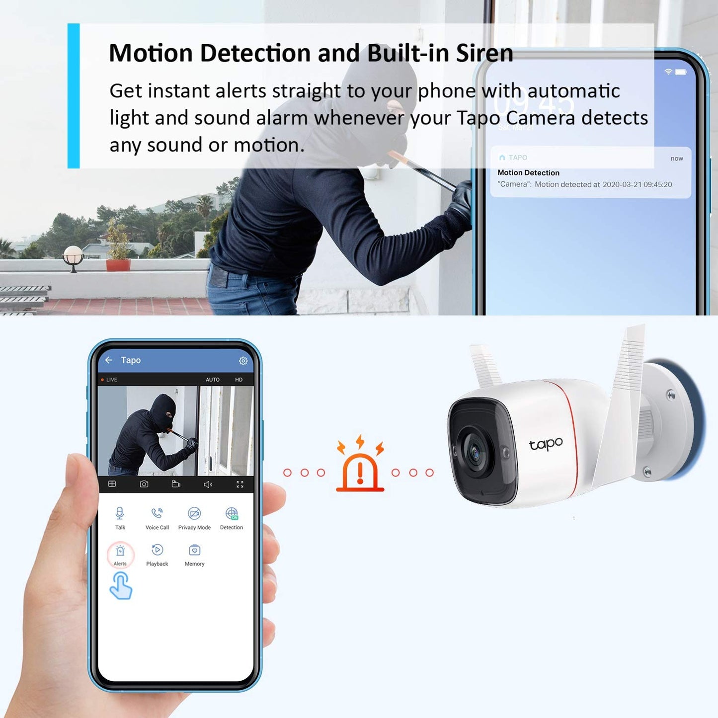 TP-Link Tapo Outdoor Security Camera/CCTV, Weatherproof, No Hub Required, Works with Alexa&Google Home, 3MP High Definition, Built-in Siren with Night Vision, 2-way Audio, SD Storage(Tapo C310)