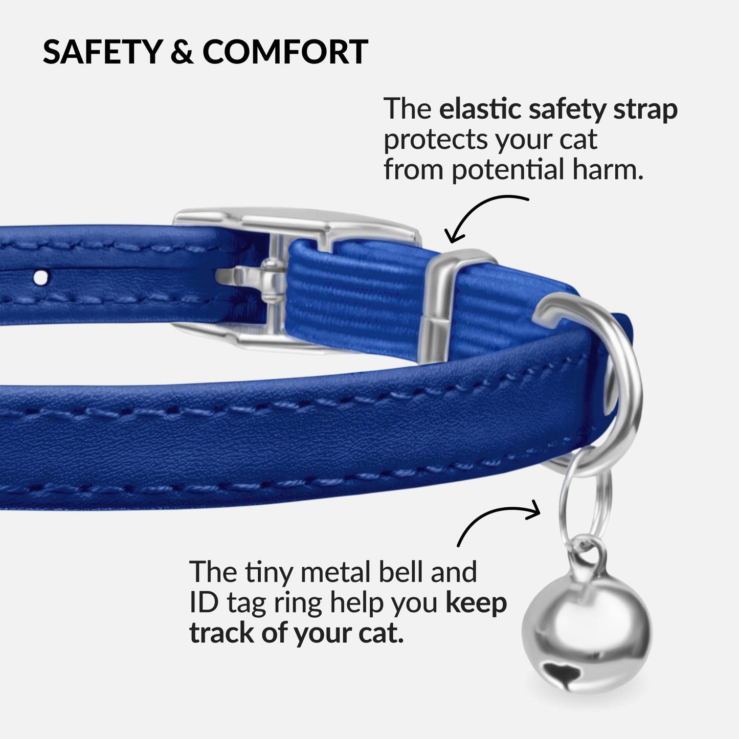 CollarDirect Leather Cat Collar with Elastic Safety Strap and Bell for Boy, Girl, Kitten (Neck Fit 9"-11", White)