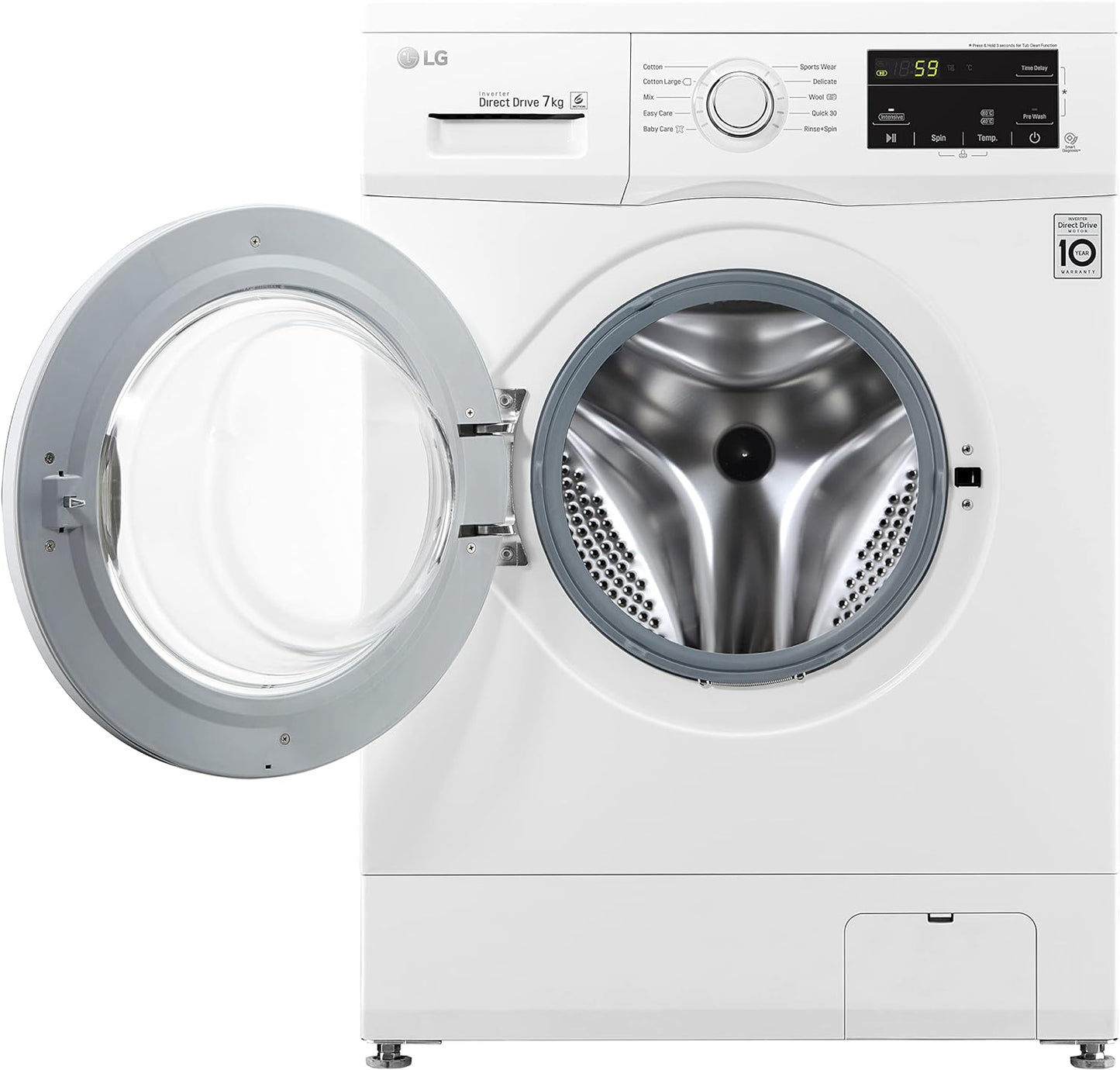 LG 7 Kg Front Load Washing Machine, 6 Motion Direct Drive Motor, White Color, Sleek Design, Smart Diagnosis™, 10 Years Warranty of Motor- FH2J3QDNG0P