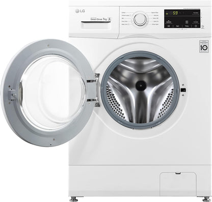 LG 7 Kg Front Load Washing Machine, 6 Motion Direct Drive Motor, White Color, Sleek Design, Smart Diagnosis™, 10 Years Warranty of Motor- FH2J3QDNG0P