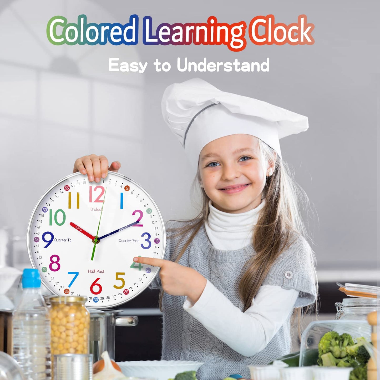 Telling Time Teaching Clock - Learning Clock for Kids - Kids Wall Clocks for Bedrooms - Kids Wall Clock- Silent Analog Kids Clock for Teaching Time,for School Classrooms Playrooms and Kids Bedrooms