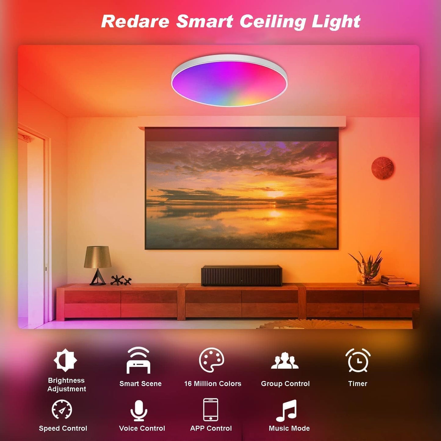 Redare Alexa Smart Ceiling Light,RGB Wifi Ceiling Light,30cm 24W Dimmable LED Flush Mount Ceiling Light Compatible with Alexa Google Home,Color Changing Ceiling Lamp for Bedroom,Kitchen (WiFi, White)