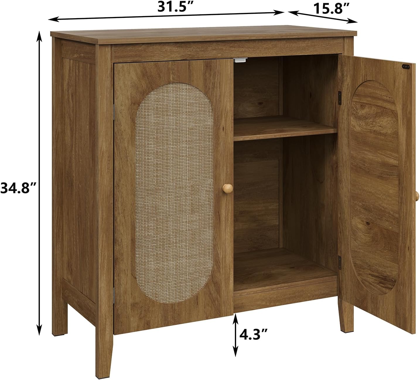 furomate Buffet and Sideboards for Living Room Storage Cabinet with Rattan Doors Accent Cabinet Adjustable Interior Shelves Square, BFS002-BR-2