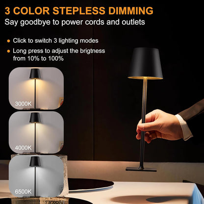 sunseatop Cordless Table Lamp,Rechargeable Black Desk lamp 5000mAh Battery Operated Table Light Metal Shell Touch Lamps for Bedrooms Restaurant Bars Party Camping Coffee Shop