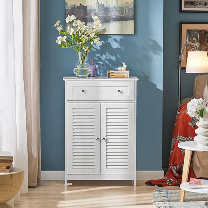 SoBuy FRG238-W Bathroom Storage Cabinet,Floor Cabinet Cupboard Sideboard with Drawer and Doors