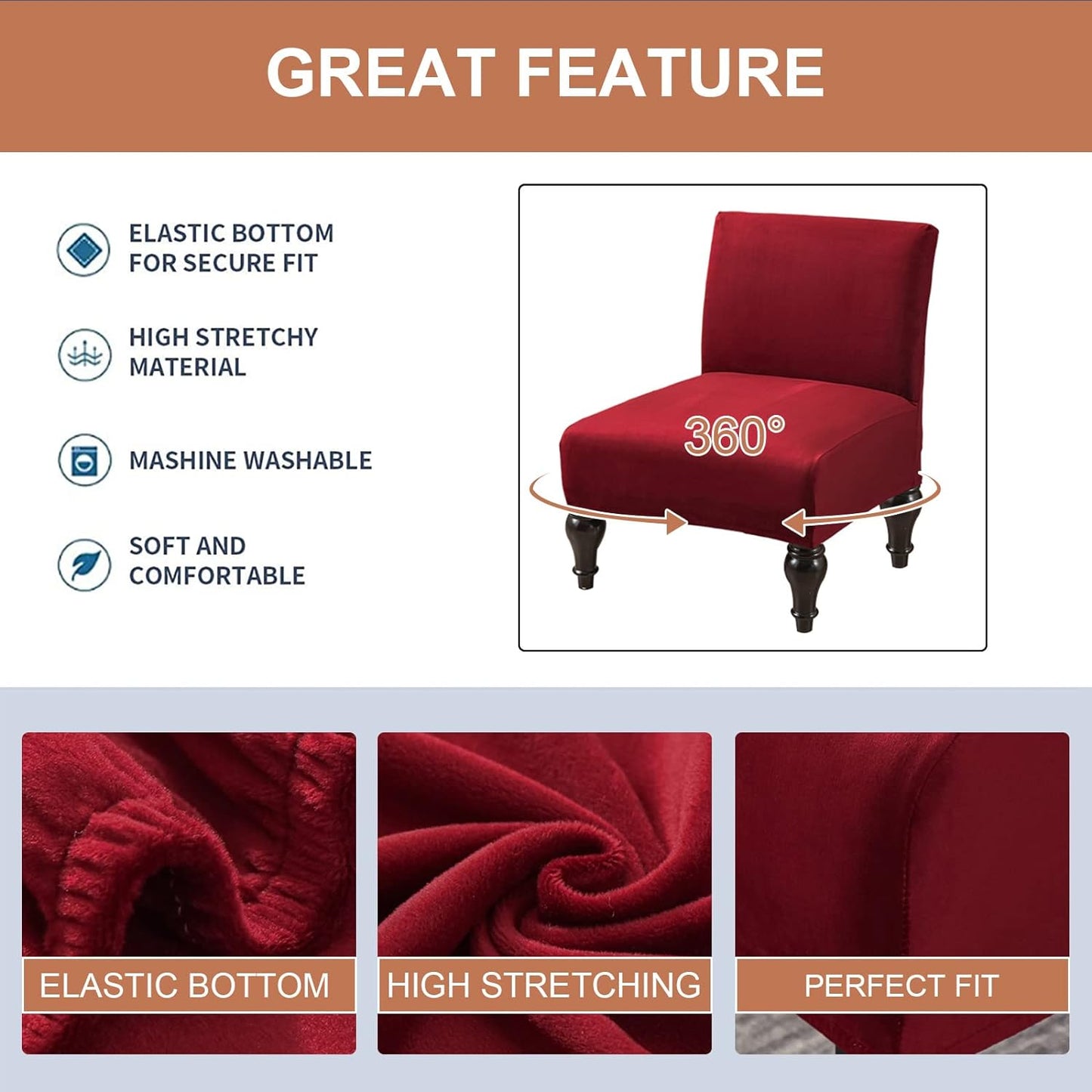 Eco-Ancheng Armless Chair Slipcover Washable Armless Chair Covers Removable Slipcover for Armless Chair Non-Slip Sofa Couch Covers Furniture Protector for Dining Living Room Armless Accent Chair