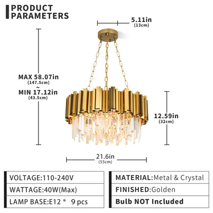 Modern Crystal Chandeliers Gold Black Crystal Chandeliers 3-Tier Round Crystal Chandelier Ceiling Light Fixture Crystal Pendant Light Fixture for Dining Room Living Room Bedroom Foyer Hallway W15.7"