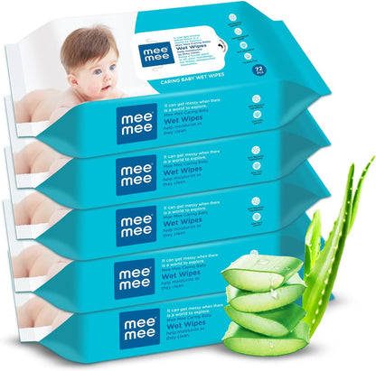 Mee Mee Caring Aloe Vera Baby Wet Wipes, 72 Pieces (Pack of 5)