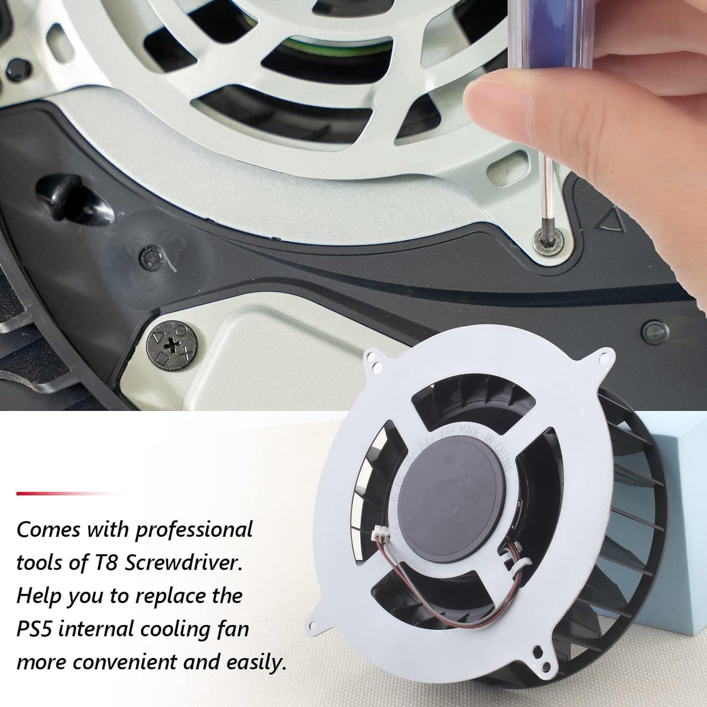 Internal Cooling Fan Replacement for Sony Playstation 5 PS5 23 Blades Fan 17 Blades Fan Cooler PS5 CPU Cooling Fan with T8 Screwdriver