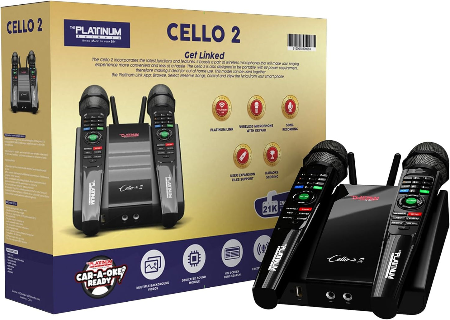 Platinum CELLO V2 Karaoke Player with 2 UHF Keypad Microphone 23K+ Mixed Language FILIPINO, ENGLISH & INDIAN Karaoke Songs Included, Auxiliary