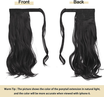 Long Straight Ponytail Extension Wrap Around Off Black Synthetic Hair Extensions One Piece Hairpiece Pony Tail Extension for Women (STRAIGHT, 1B)