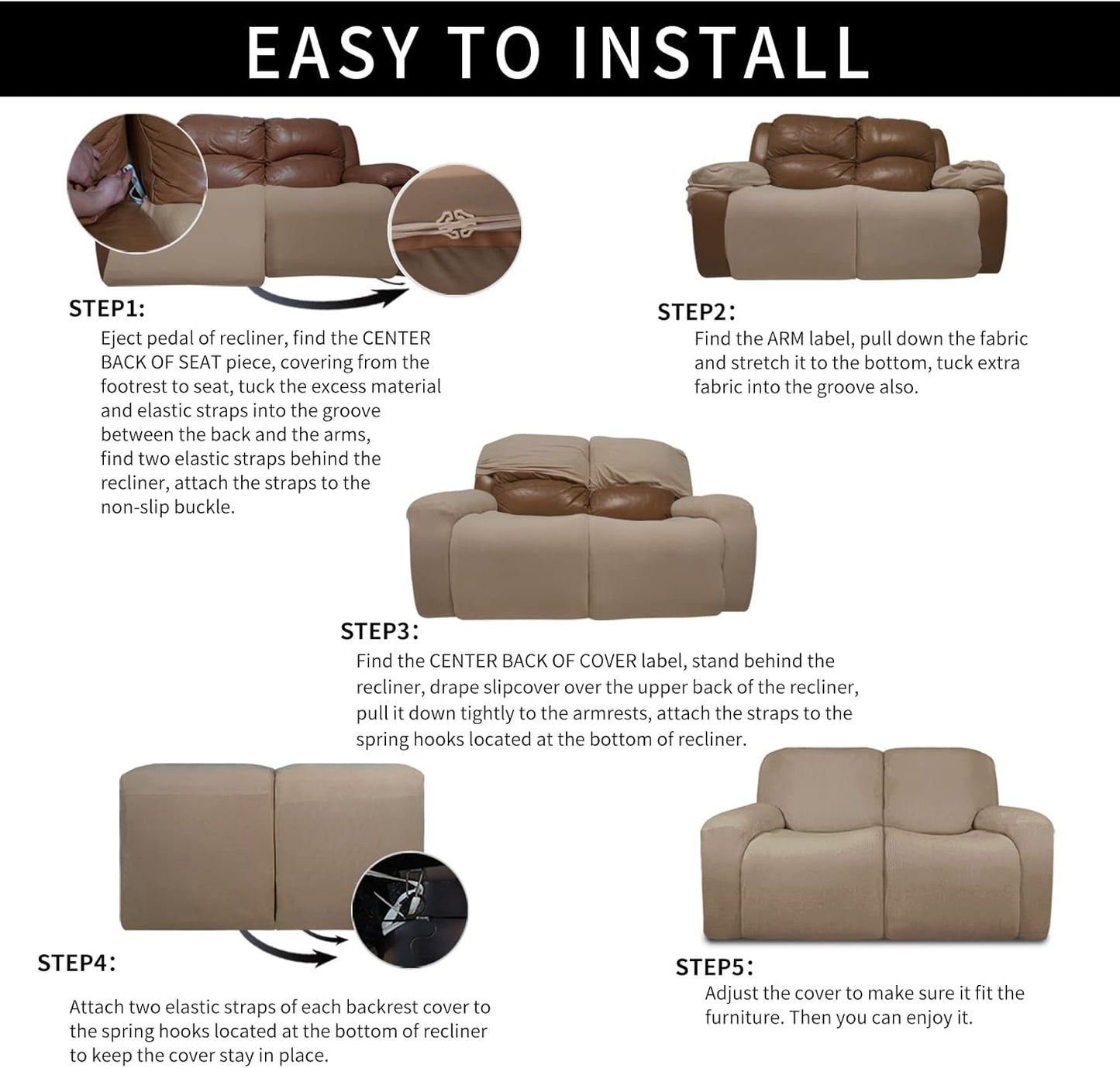 Easy-Going Velvet Reclining Loveseat with Middle Console Slipcover, Stretch 8-Piece Loveseat Reclining Sofa Covers, 2 Seat Loveseat Recliner Slipcover, Thick, Soft, Washable, Gray