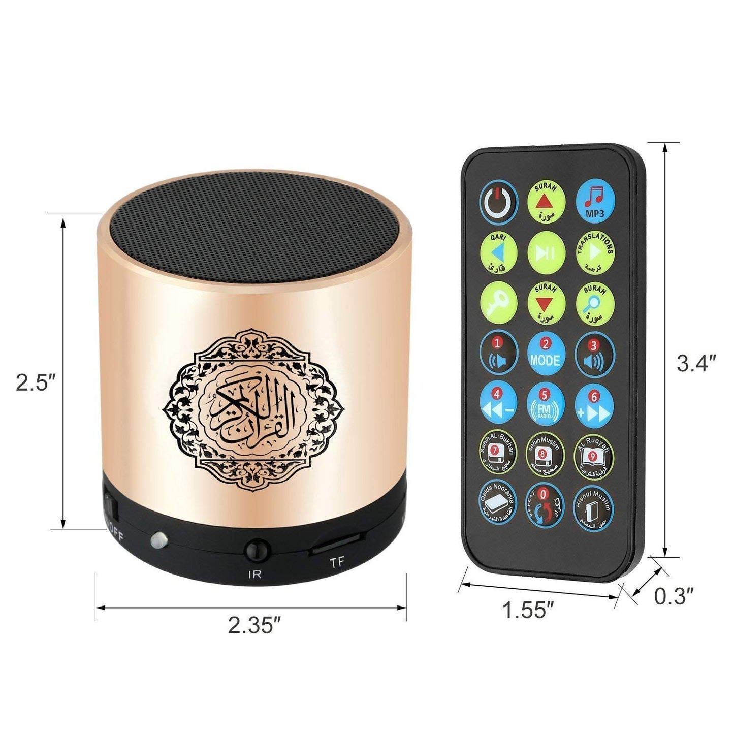 Siruiku Remote Control Speaker Portable Quran Speaker MP3 Player 8GB TF FM Quran Koran Translator USB Rechargeable Speaker, Secure Digital, Micro SD