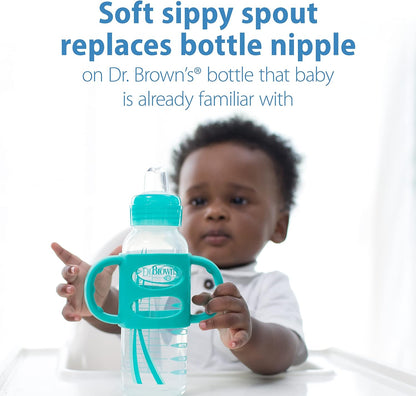 Dr. Brown's Milestones Wide-Neck Transitional Sippy Bottle with Silicone Handles 9 oz/270 mL, Blue, 1-Pack