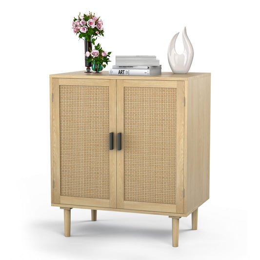 Our Modern Space Rattan Sideboard Buffet Cabinet | Kitchen Storage Dresser with Rattan Doors | Cupboard Console Table for Living Room, Dining Room TV Stand