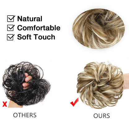 MORICA 1PCS Messy Hair Bun Hair Scrunchies Extension Curly Wavy Messy Synthetic Chignon for Women (12AH613(Light Golden Brown & Lightest Blonde))