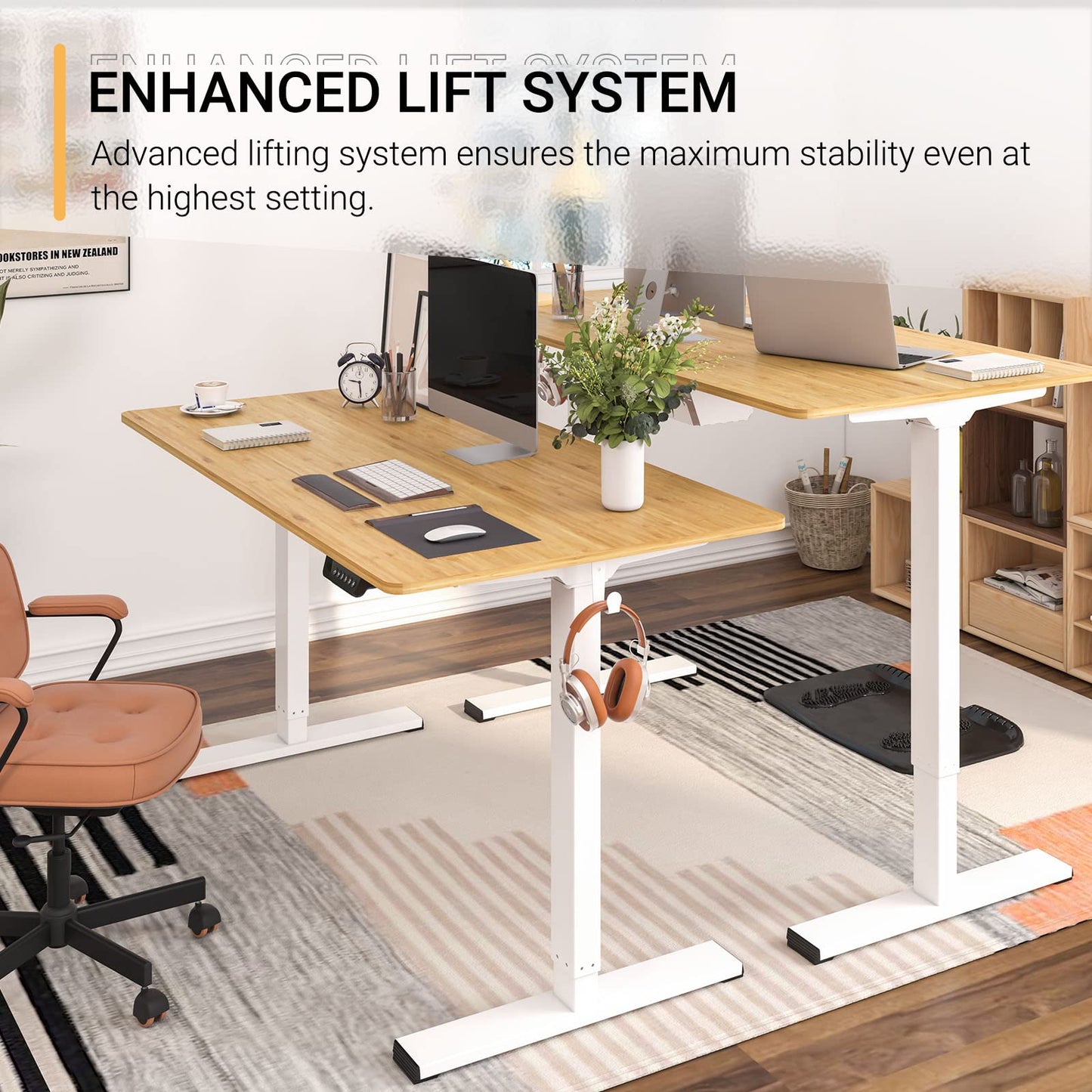 FLEXISPOT Standing Desk Electric Sit Stand Desk with 48 x 24 Inches Ergonomic Memory Controller Adjustable Height Desk with USB Charging Ports(White Frame + Honey Wheat Desktop)