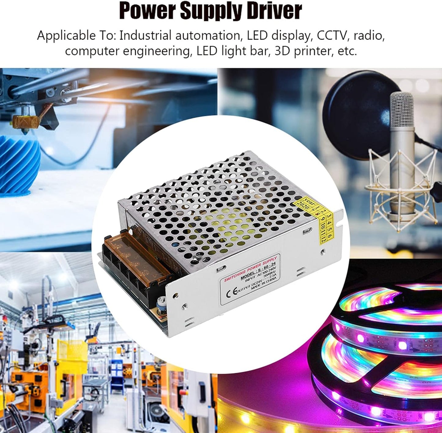 DC 24V Switch Power Supply Driver Adapter, Aluminum Alloy AC TO DC 24V FOR LED Display, CCTV, Radio, Computer, 24V Power Supply FOR LED Strip Light AC110/220V±15%) (S-60-24