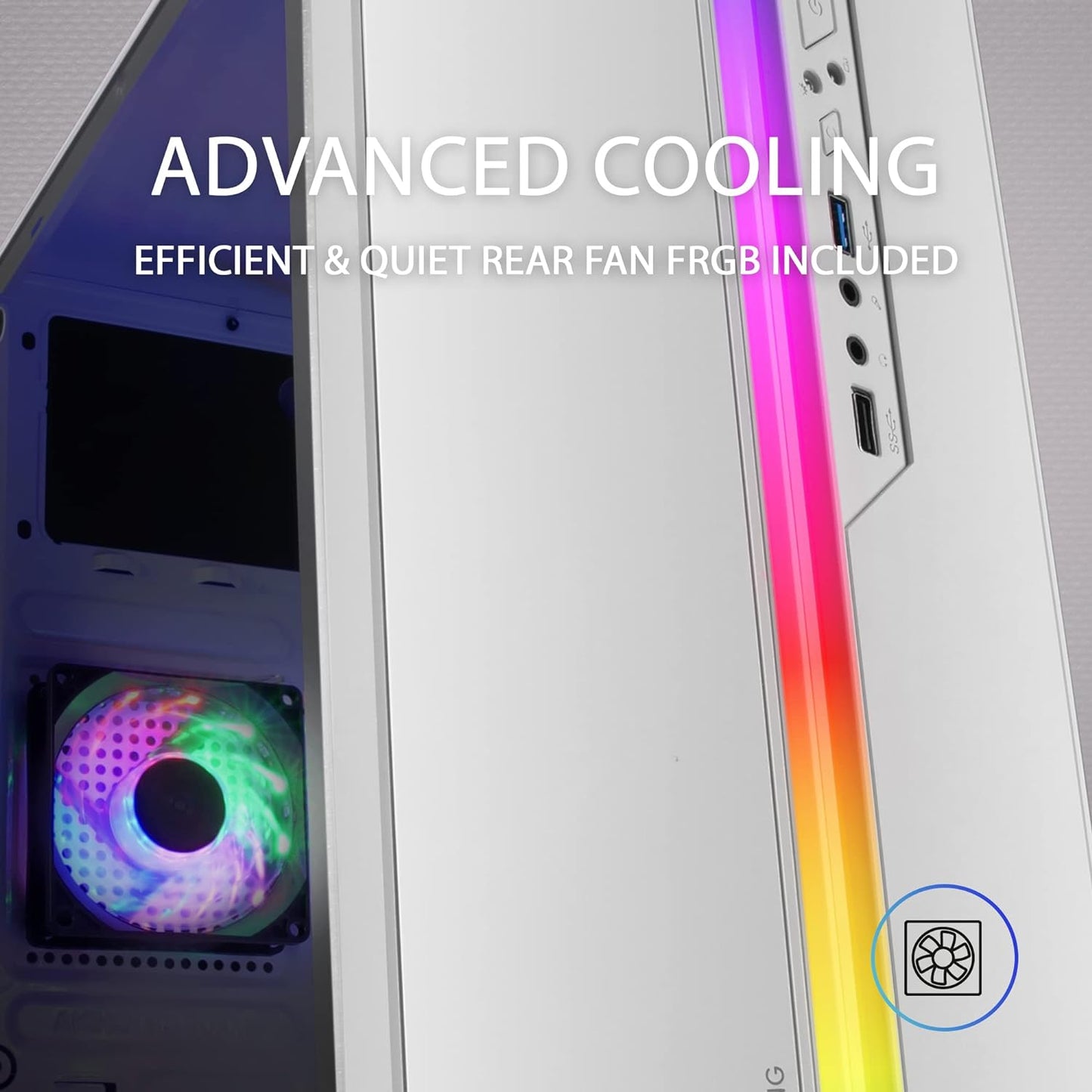 MARSGAMING MCX, ATX PC Gaming Case, Tempered Glass, RGB DUAL Fan, White